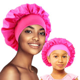 2PCS Mommy and Me set Elastic Band Satin Silky Bonnet Sleep Cap For Women Men Unisex Hair Care Bonnet Nightcap Satin Bath Cap