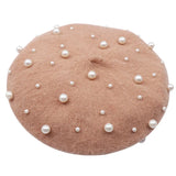 Winter Hat Knitted Wool Beret Bonnet Female French Winter Warm Pearl Berets Caps For Women Beading Ski Boina Painter Gorras