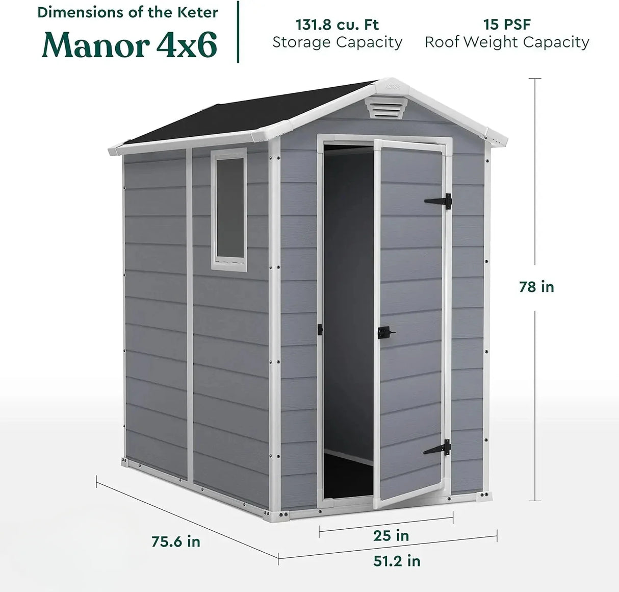 Manor 4x6 Resin Outdoor Storage Shed Kit-Perfect to Store Patio Furniture, Garden Tools Bike Accessories, Beach Chairs