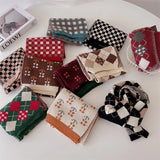 deer jonmi Korean Style New Winter Children Knitted Scarves Plaid Printed Retro All-match Toddlers Kids Warm Shawl