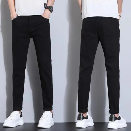 Fashion Mens Slim Fit Denim Pencil Pants High Quality Black White Skinny Stretch Jeans Mens High Street Jeans Four Season