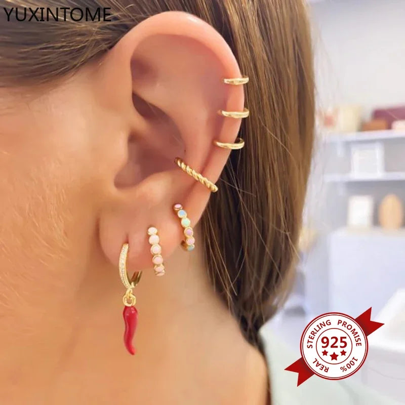 Yellow Red Small Chili Hoop Earrings For Women Girl Creative 925 Sterling Silver Ear Buckle Earrings Gifts Female Jewelry