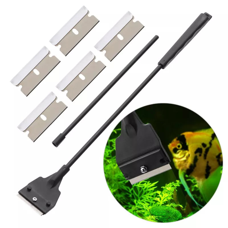 Stainless Steel Aquarium Fish Tank Algae Scraper Blade Aquatic Water Live Plant Grass Cleaning Tank Scraper Cleaner Kit Set