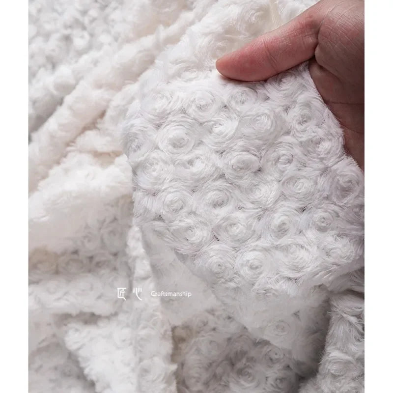 White Plush Fabric Soft and Thick Home Textile Coat Clothing Designer Cloth Diy Apparel Sewing Meters Pure Polyester Material