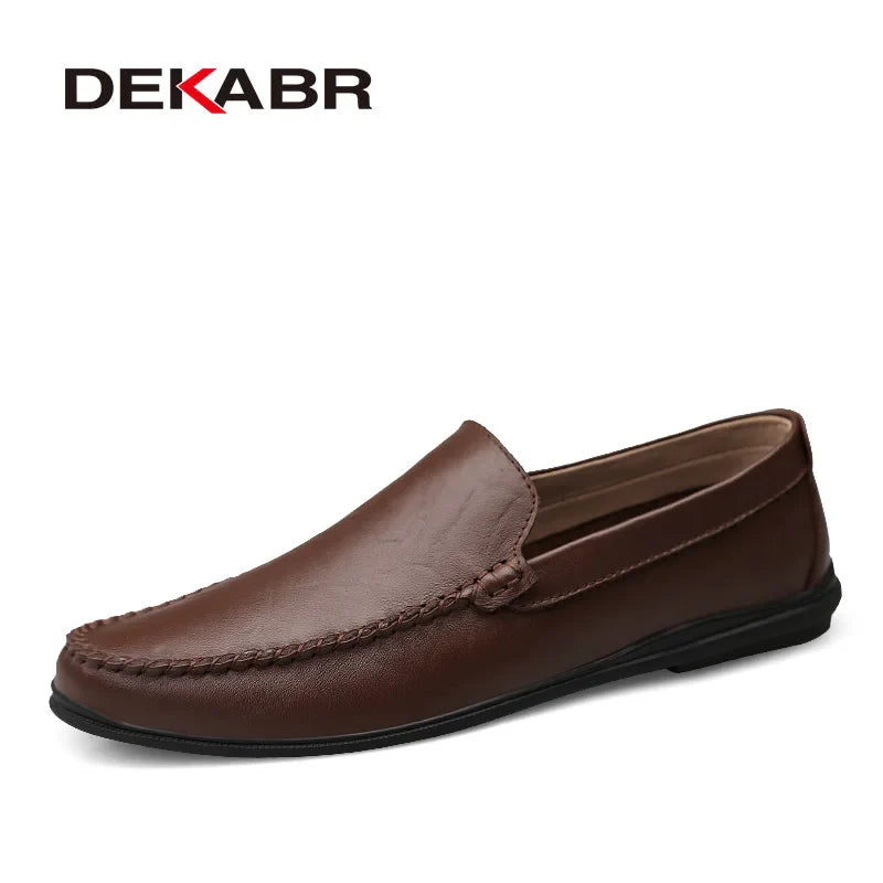 DEKABR Italian Mens Shoes Casual Luxury Brand Summer Men Loafers Split Leather Moccasins Comfy Breathable Slip On Boat Shoes