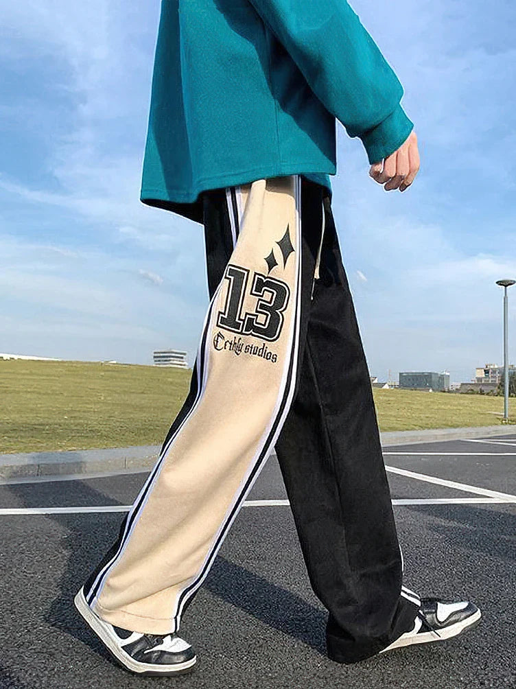 Y2k Preppy Casual Sport Sweatpants Men Streetwear Hip Hop Stripe Straight Long Trousers Oversize Wide Leg Pants 2023 New