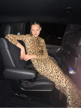 Sexy Leopard Print Dress Women Long Sleeve Turtleneck Slim Midi Female Dresses 2024 Spring Summer Fashion Bodycon Vestidos