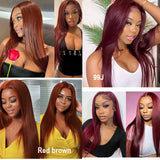 99J Straight Bundles With Closure Reddish Brown Straight Human Hair Bundles With 4x4 Closure Burgundy bundles with closure