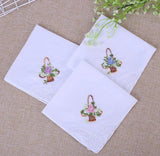 DHL200pcs Handkerchief Cotton Floral Embroidery Lace Edge Square Towel