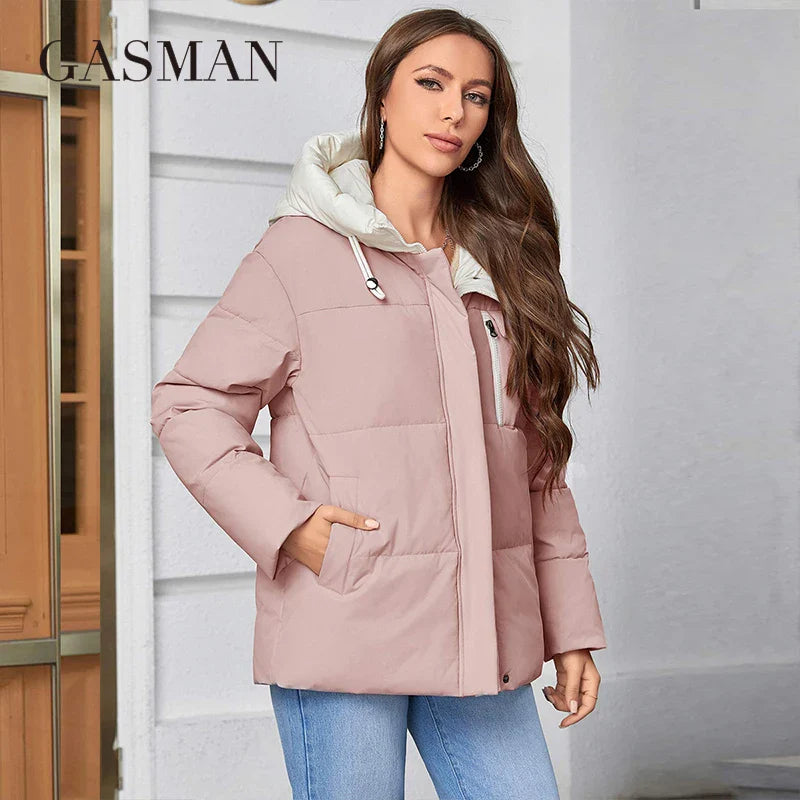 GASMAN Women's Parka 2023 New Fashion Women's Stand Collar Short Slim Casual Hooded Warm Down Jacket 83682