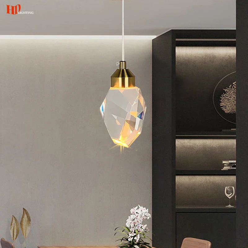 HD Luxury Pendant Lights For Dining Living Room Bedroom Bedside Kitchen Cafe Bar Indoor Decor LED Crystal Hanging Ceiling Lamps