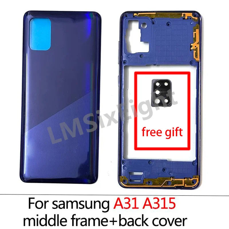 Full Phone Housing A31 Case For Samsung Galaxy A31 A315 Middle Frame Battery Back Cover Rear Door + Adhesive + Camera Lens +Logo