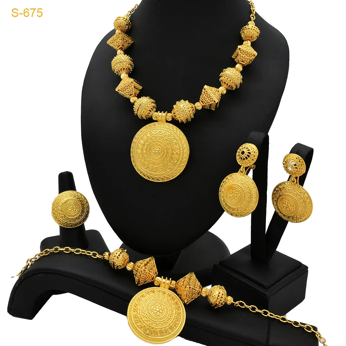 ANIID Africa Luxury Round Ball Jewelry Sets For Lady Bridal Party 24k Gold Color Necklace Set Indian Nigerian Wedding Gifts New