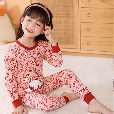 Autumn Cotton Sleepwear Sets for Children Baby Girls Lovely Heart Pajamas 2Pcs Long Sleeve Shirts+Pants Loungewear Kids Clothing