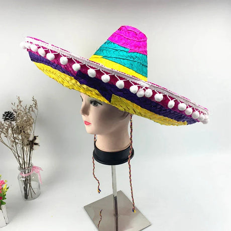 Colorful Straw Hats Mexican Style Outdoor Sun Protection Bamboo Weaving Wide Brim Hat All Seasons Party Supplies Halloween