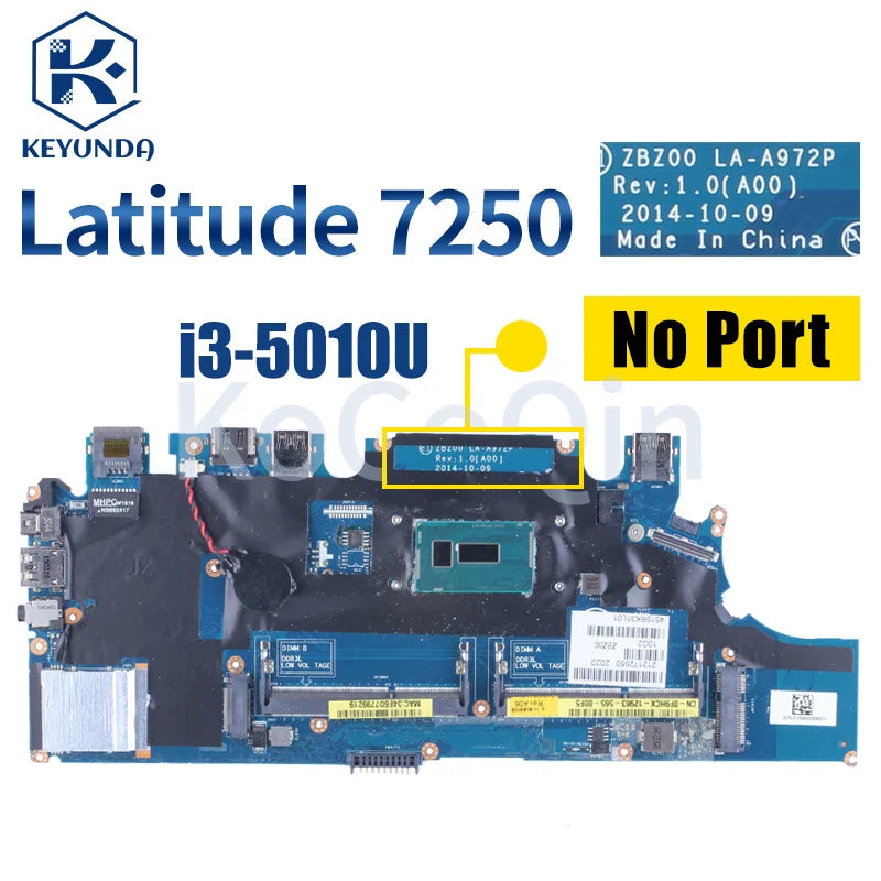 LA-A971P LA-A972P For Dell Latitude E7250 7250 Notebook Mainboard 0TPHC4 0G9CNK 08389N I3 I5 I7 5th Gen CPU Laptop Motherboard