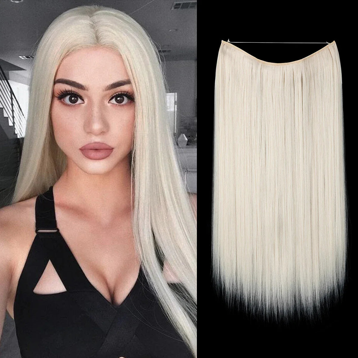 Synthetic Hair Extension No Clip Natural Hair Piece Ombre Fake False One Piece Straight Hairpiece Blonde For Women