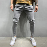 White Embroidery Jeans Men Cotton Stretchy Ripped Skinny Jeans High Quality Hip Hop Black Hole Slim Fit Oversize Denim Pants