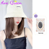 AS  Syntheti Curly hair Lamb wool fisherman hat Berets  Wig Natural Black Straight Wigs Naturally Connect Synthetic Hat Wig Adju