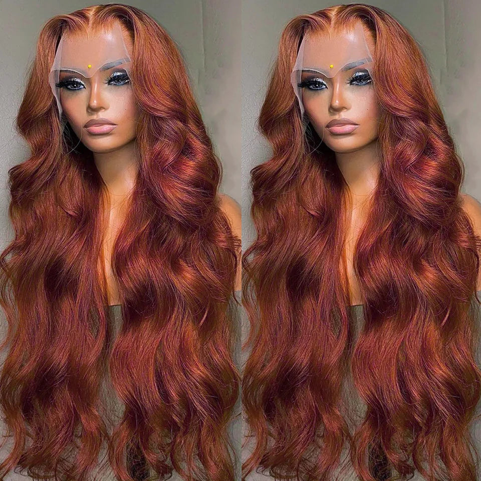 34 Inch Reddish Brown Body Wave Lace Front Wig 13x6 HD Lace Frontal Wig 13x4 Lace Front Human Hair Wigs Body Wave Closure Wig