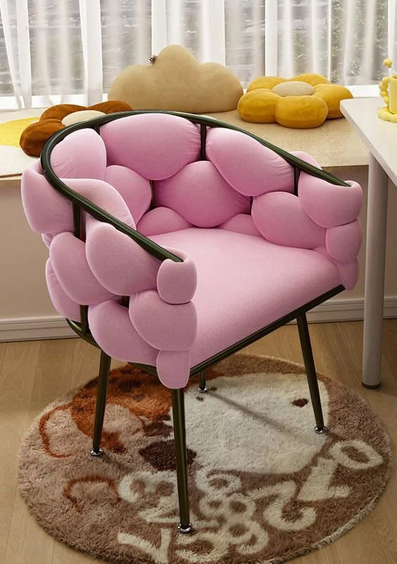 Nordic Metal Living Room Chair for Living Room Soft Upholstered Backrest Chairs Light Luxury Household Armchair for Nail Salon