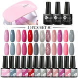 Mtssii  13/16Pcs Gel Nail Polish Set With 36W UV Lamp Dryer Manicure Kit Semi Permanent Soak Off Base Top Coat Nail Art UV Gel