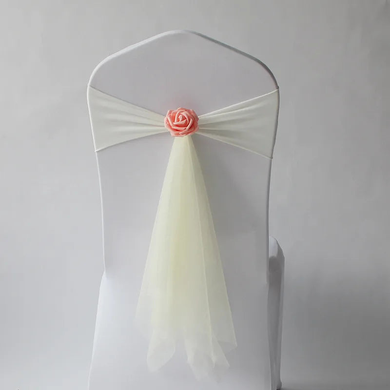 10pcs/lot Stretch Organza Chair Sash with Rose Ball Wedding Decoration Spandex Artifical Flower Fit All Birthday Party Show