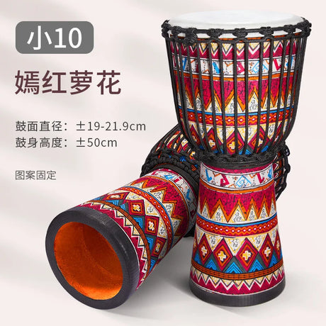 10 Inch African Goat Skin Covered Drum Hand Drum with Colorful Art Patterns Wooden Drum Body Djembe Percussion Instrument