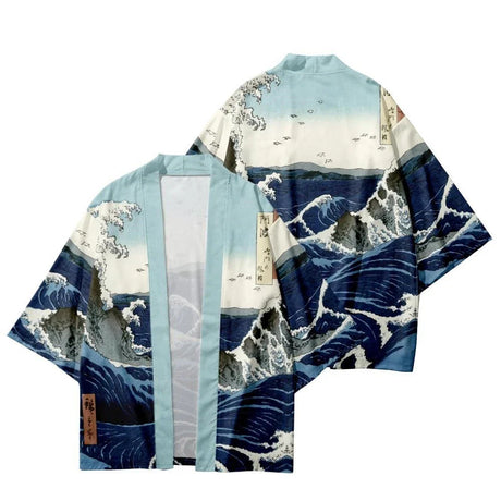 Vintage Japanese Style Waves Print Kimono Shirt Clothing Traditional Haori Women Men Streetwear Cardigan Yukata Cosplay