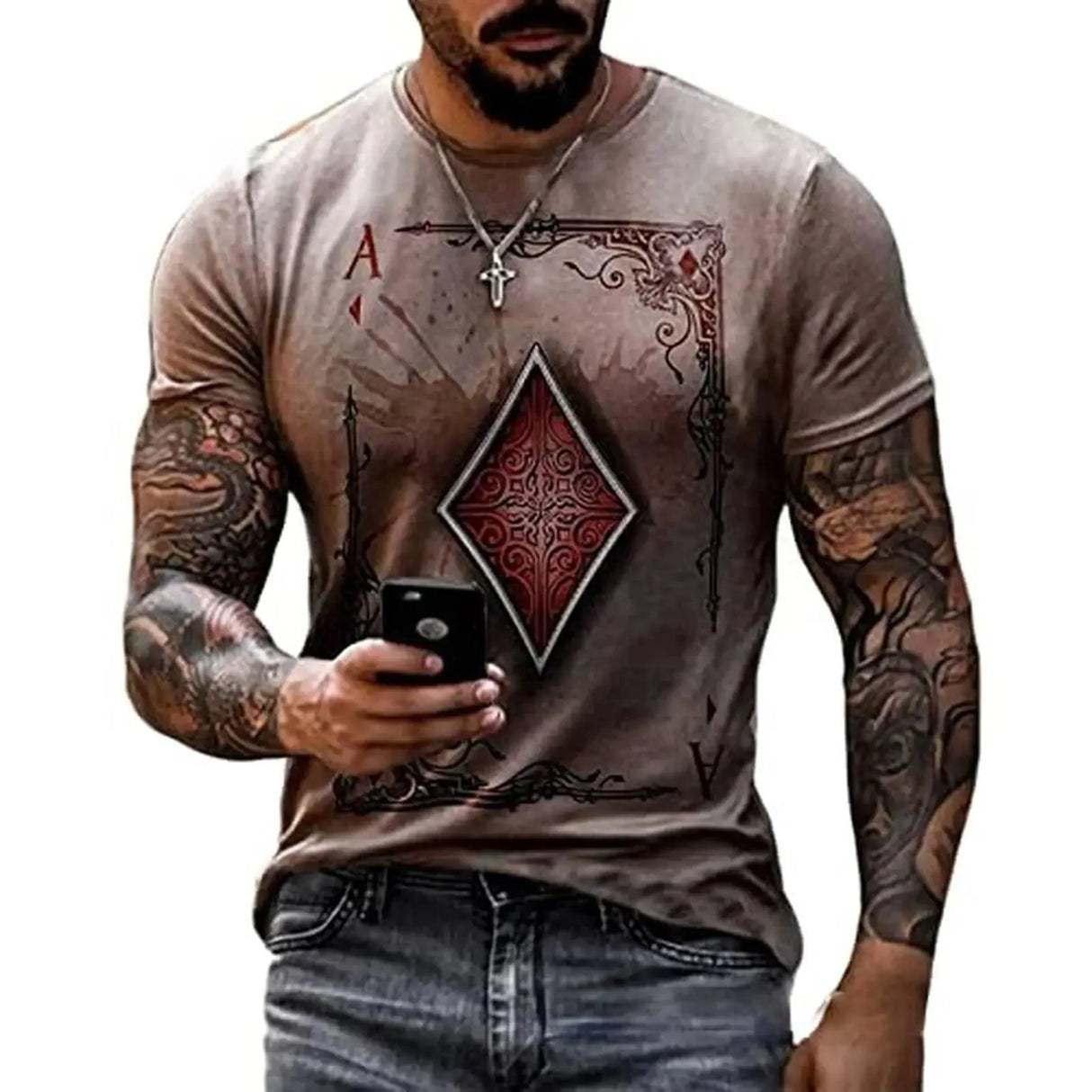 Men's Poker Pattern Printed T-shirt Casual Short Sleeve O-Neck Tops 3D Pattern Summer Men Retro Tee Fun Casual Shirt Clothing