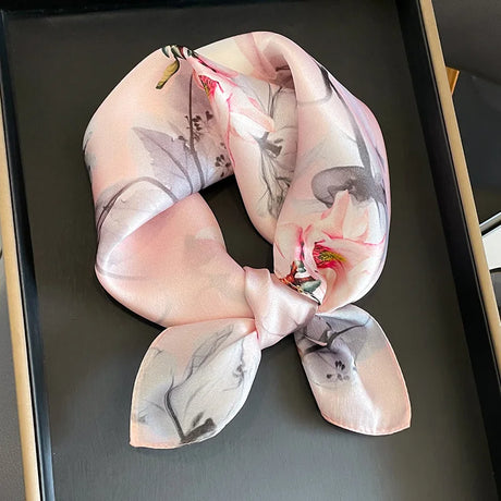 53cm Real Silk Nature Scarf Women Neckerchief Foulard Bandana Small Hairbands Fashion Floral Neck Ties for Office Lady 2023 New