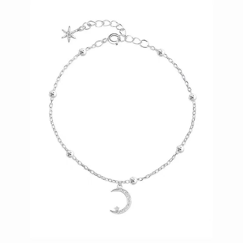 ANENJERY Zircon Moon Star Pendant Chain Bracelets for Women Trendy Simple Hand Jewelry Accessories Girls Birthday Gifts