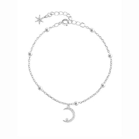 ANENJERY Zircon Moon Star Pendant Chain Bracelets for Women Trendy Simple Hand Jewelry Accessories Girls Birthday Gifts