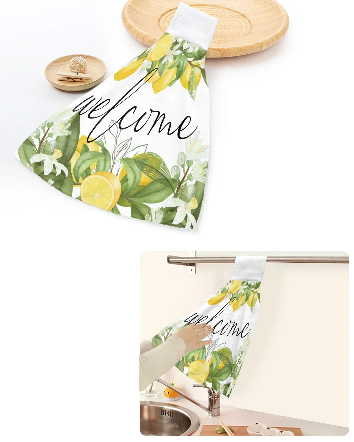 Lemon Summer Fruit Leaves Welcome Kitchen Hand Towel Strong absorbent Towel Washing Room Handkerchief Towel