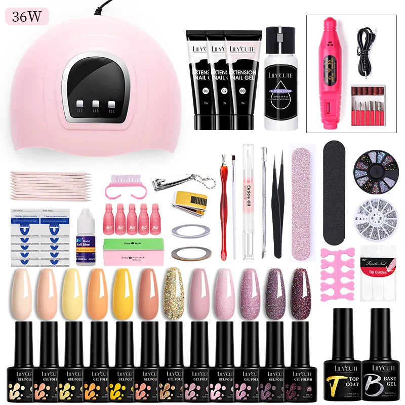 LILYCUTE Manicure Set For Quick Nail Extensions Gel Nail Polish With UV LED Nail Lamp Electric Nail Drill All For Nail Gel Tools