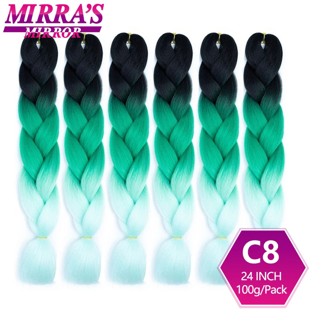 24inch Jumbo Braids Synthetic Hair For Box Braid Ombre Braiding Hair Extensions Three Tone Black Brown Blue Pink Mirra’s Mirror