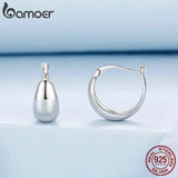 BAMOER White Gold Plated Chunky Small Hoop Earrings, 925 Sterling Silver Dainty Minimalist Open Hoops Earrings For Women Gift