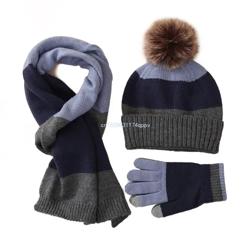 Kids Hat Scarf & Gloves Set Winter Pom Pom Hat with Gloves & Scarf Warm Knitted Beanie Hats Girls Boys Gloves Dropship