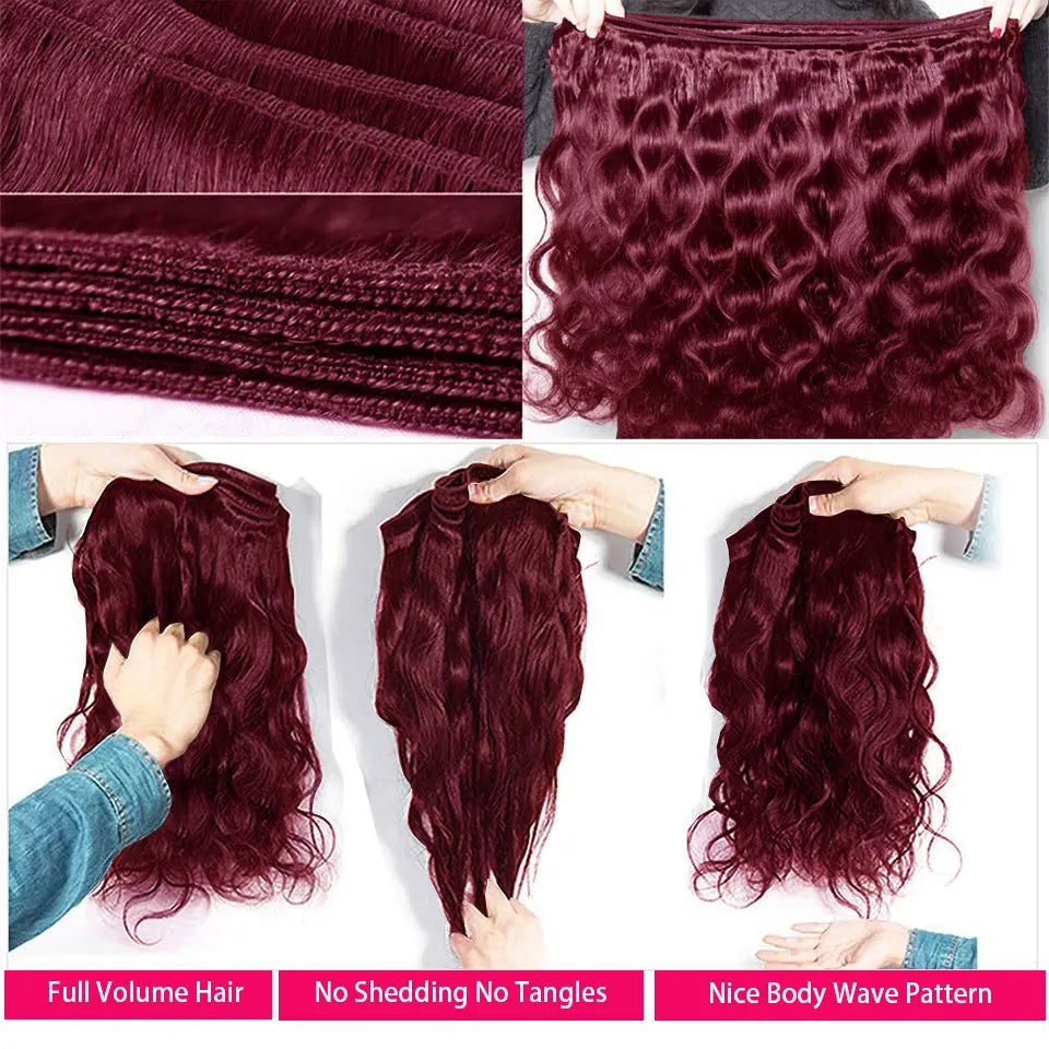 Luduna Burgundy 99j Body Wave Bundles Brazilian Red Color Human Hair Bundles 1/3/4 PCS Bundle Deals Hair Extensions Remy Weaving