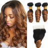 DreamDiana 10A Loose Wave Bundles with Closure Wet and Wavy Brazilian Ocean wave 100% Human Hair 3 Bundles with 4x4 Lace Closure