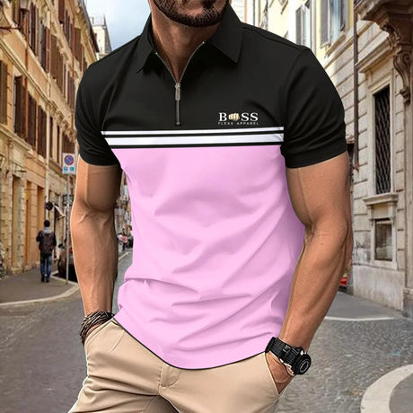 Spring Summer Autumn New Men's Short-sleeved Polo Shirt Sports Fitness Fashion Color Contrast Zipper High Quality Polo Shirt