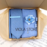 Viola Design 5PCS Gift Box Solid Cotton Sock Tie Sets Clip Pin Cufflinks Hanky Colorful Men Wedding Party Daily Cravat Accessory