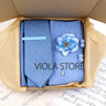 Viola Design 5PCS Gift Box Solid Cotton Sock Tie Sets Clip Pin Cufflinks Hanky Colorful Men Wedding Party Daily Cravat Accessory