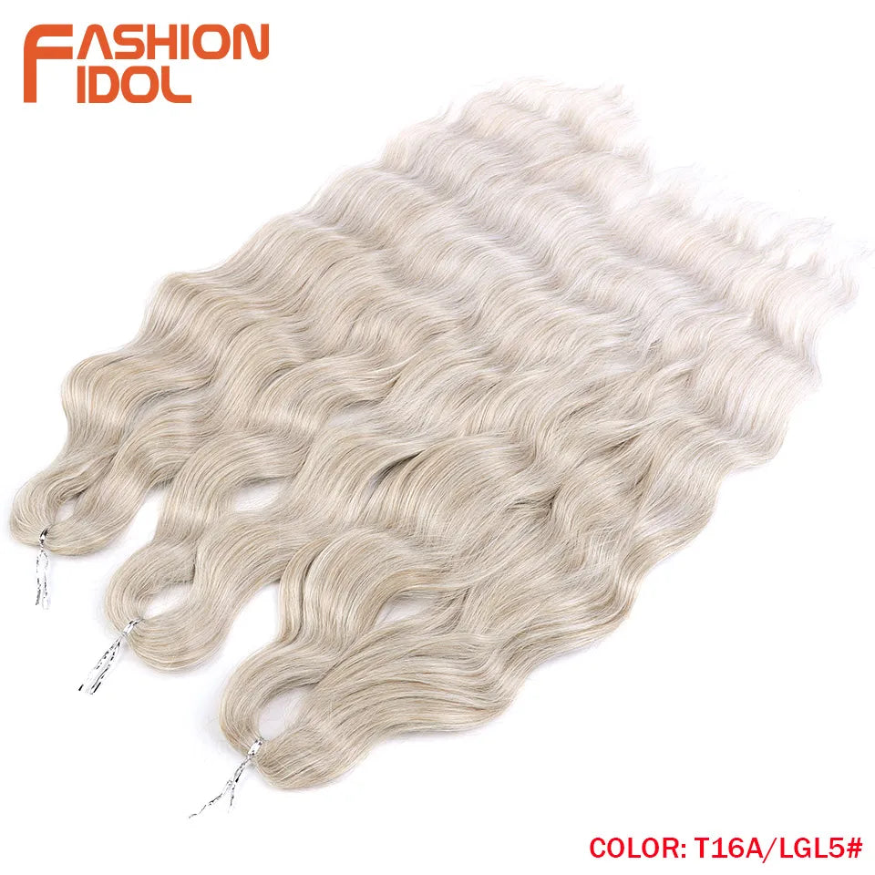 FASHION IDOL Lena Hair Synthetic Deep Wave Braiding Hair Extensions 24 Inch Water Wave Crochet Braid Hair Ombre Blonde Fake Hair