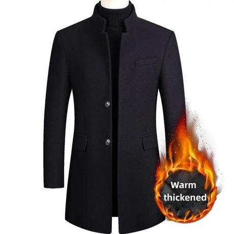 New Winter Fashion Men Warm Long Business Casual Slim Fit Long Sleeve Cardigans Blends Coat Jacket Suit Solid Men's Woolen Coats