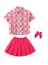 Children Performance Costume Rose Red Plaid Shirt Shorts Skirt School Kindergarten Sports Meet Cheerleading Uniforms Street Wear