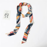 Long Silk Skinny Scarf Women Neck Hair Band Solid Printed Foulard Neckerchief Hairscarf Female Fashion  Handle Ties Ribbon