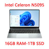 15.6 Inch 16GB Laptop 512GB SSD Windows 11 Notebook Intel Celeron N5095 Office Computer Backlit with Fingerprint WiFI Camera BT