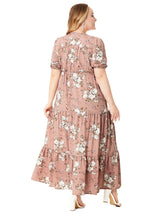 Plus Size Floral Print Half Sleeve Split Hem Maxi V Neck Long Dresses For Women