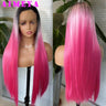 AIMEYA Ombre Purple Synthetic Lace Front Wigs for Women Platinum Blonde Roots Pink Purple Wig Long Silky Straight Colorful Wigs